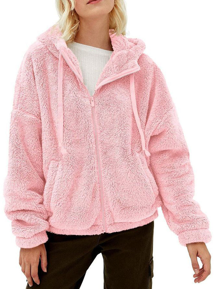 Blouson Féminin Capuche Polaire Brun Hiver