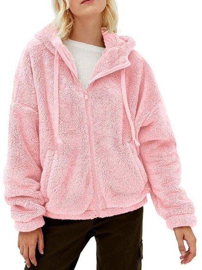 Blouson Féminin Capuche Polaire Brun Hiver