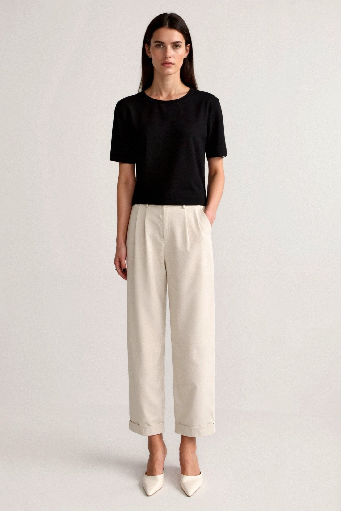 Pantalon Femme Classique Plissé avec Ourlet Reversible