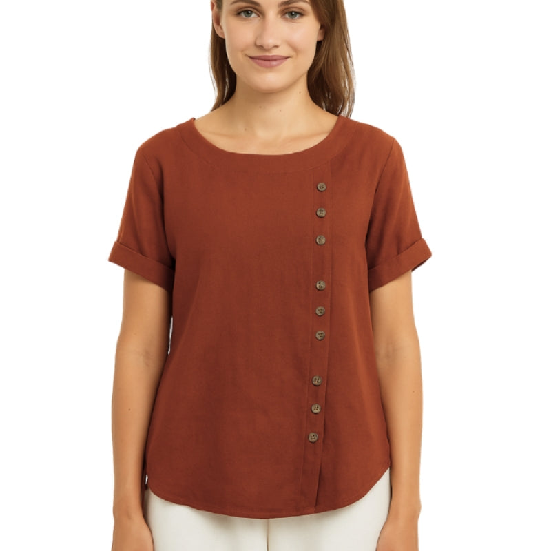 Blouse Femme Élégante Manches Courtes Boutons Avant
