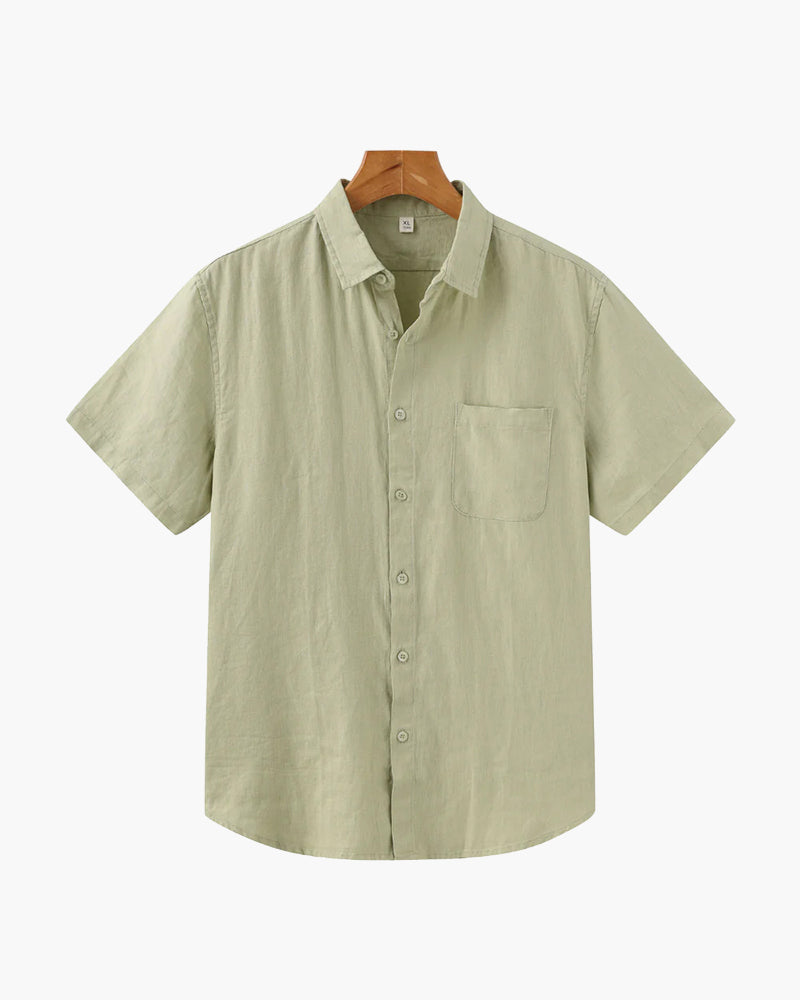 Chemise Homme Lin Coton Court Manches avec Poche Poitrine