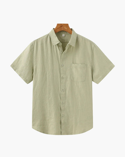 Chemise Homme Lin Coton Court Manches avec Poche Poitrine