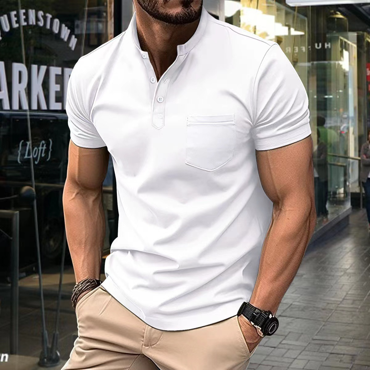 Polo Homme Classique avec Col Montant