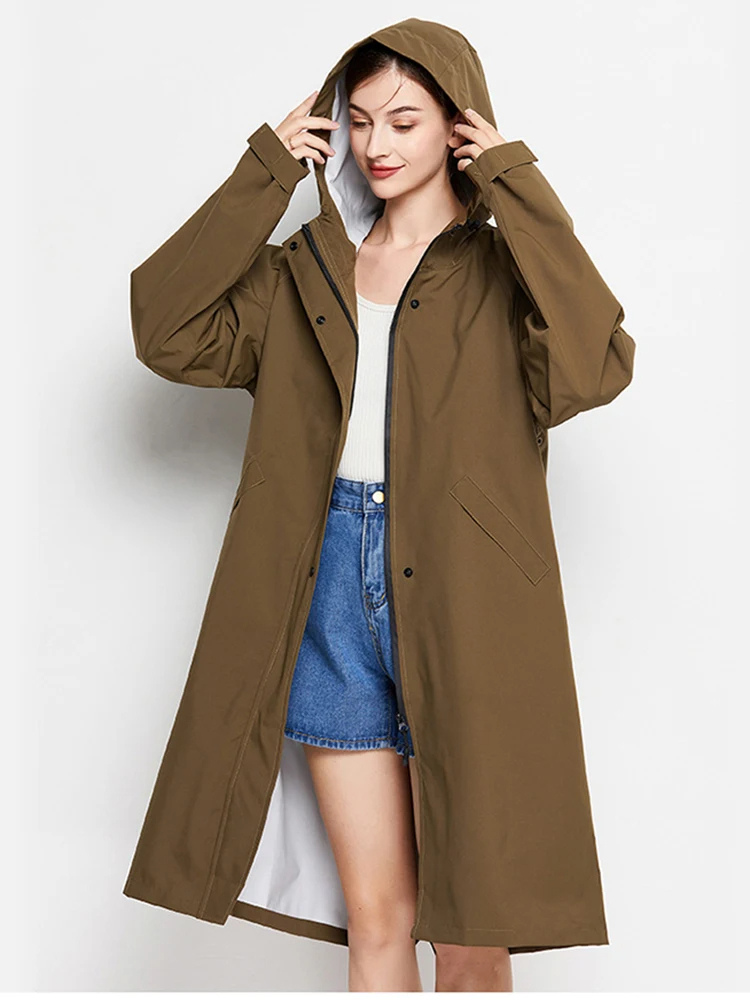Veste Imperméable Femme Légère avec Capuche et Poches Réglables