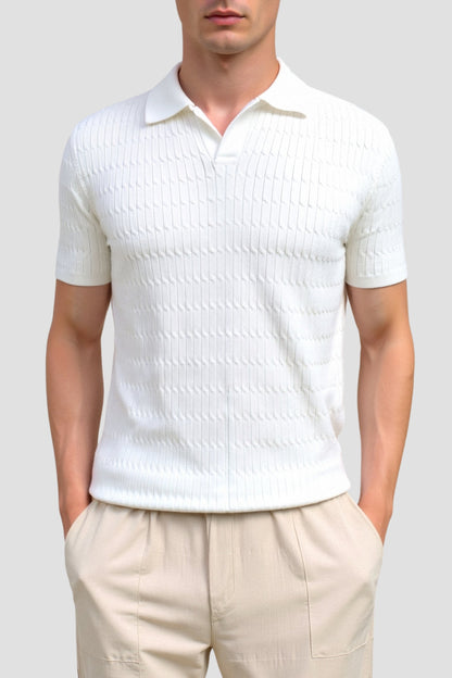 Chemise Poloshirt Blanc à Motif Texture