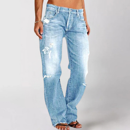 Jean Femme Déchiré Taille Haute Droite