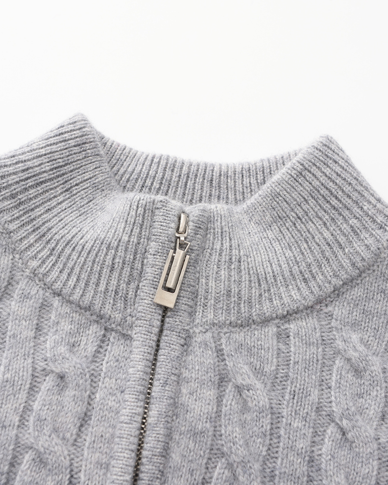 Pull Homme Châle Câble Tricot Épais et Doux au Col Zip