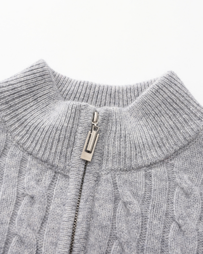 Pull Homme Châle Câble Tricot Épais et Doux au Col Zip