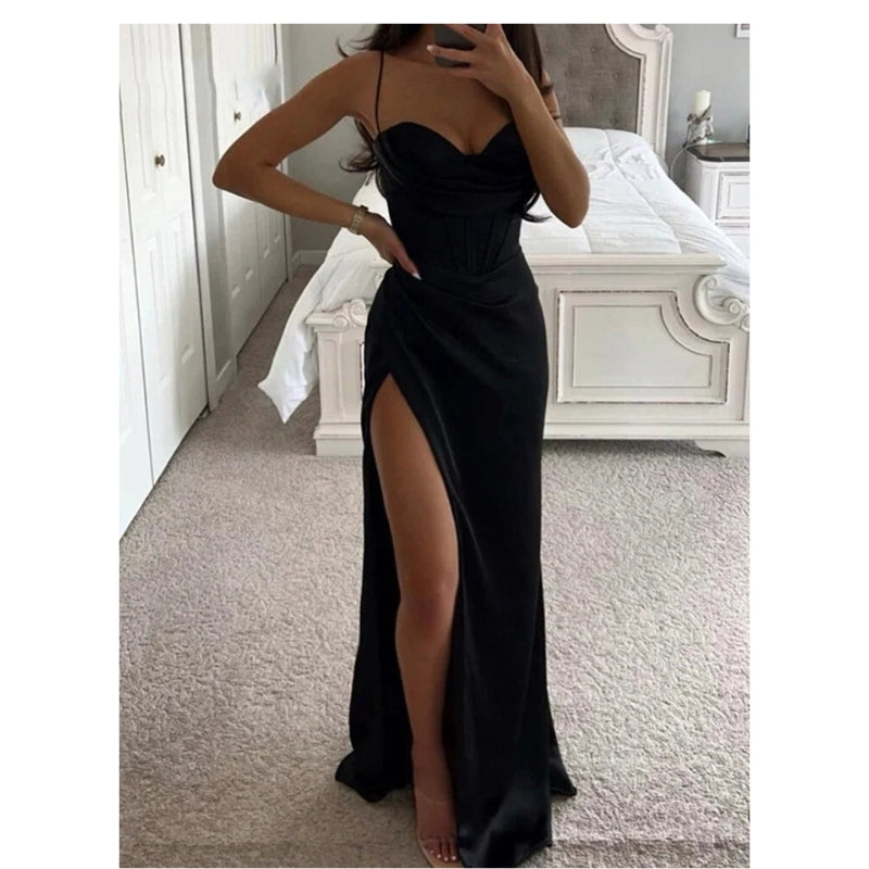 Robe de soirée chic dos nu avec bretelles fines