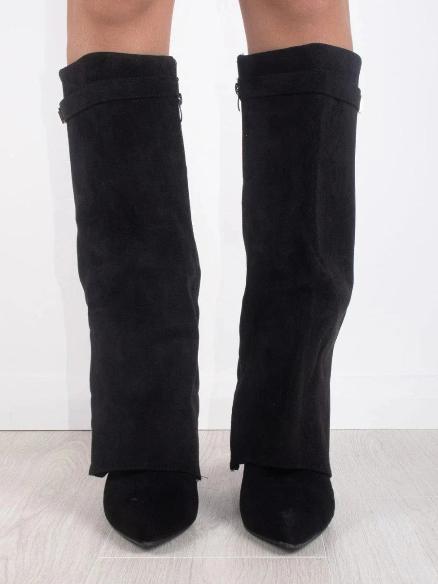 Bottines Femme en Suede Noir avec Détails Dorés