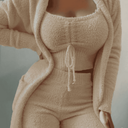 Ensemble Hiver Fille 3 Pièces Chaud avec Cardigan et Pantalon Court
