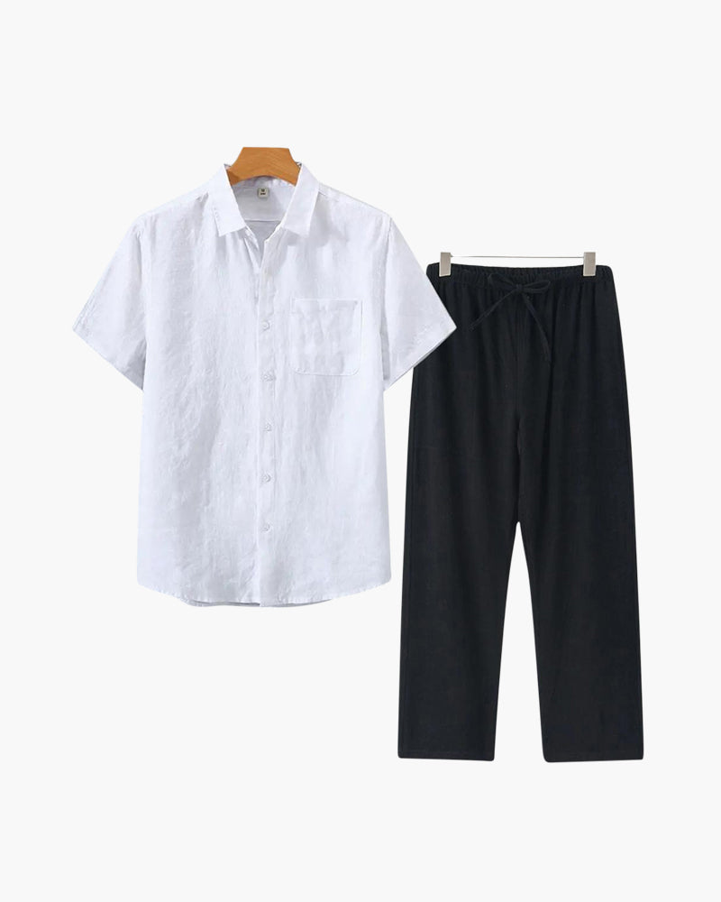 Costume Lin homme Lin léger avec chemise courte et pantalon été