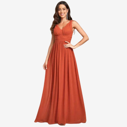 Robe Été Longue Plissée avec Décolleté Profond