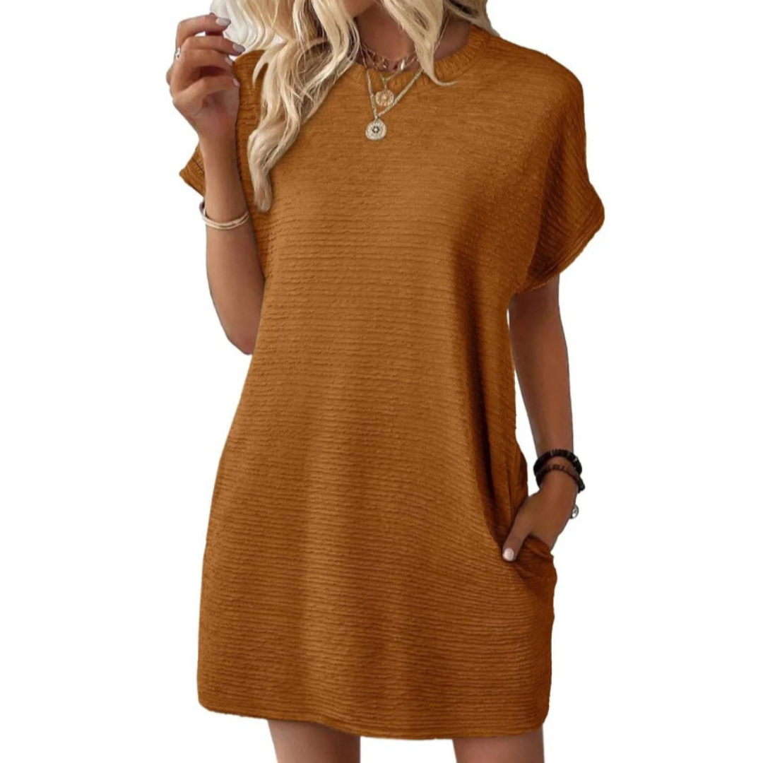 Robe Femme Décontractée Col Rond Poches Pratiques