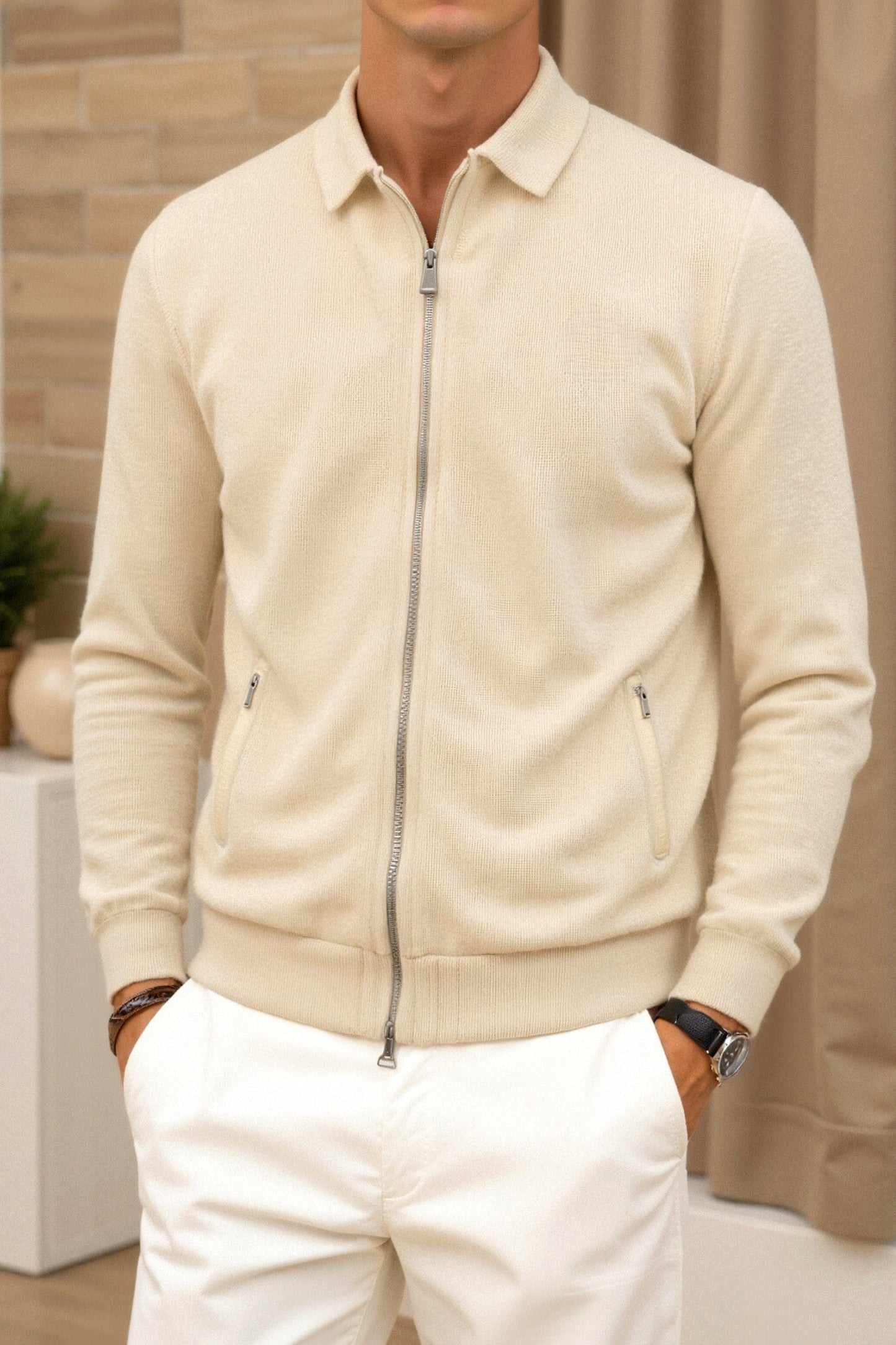 Blouson Homme Beige Classique et Élégant