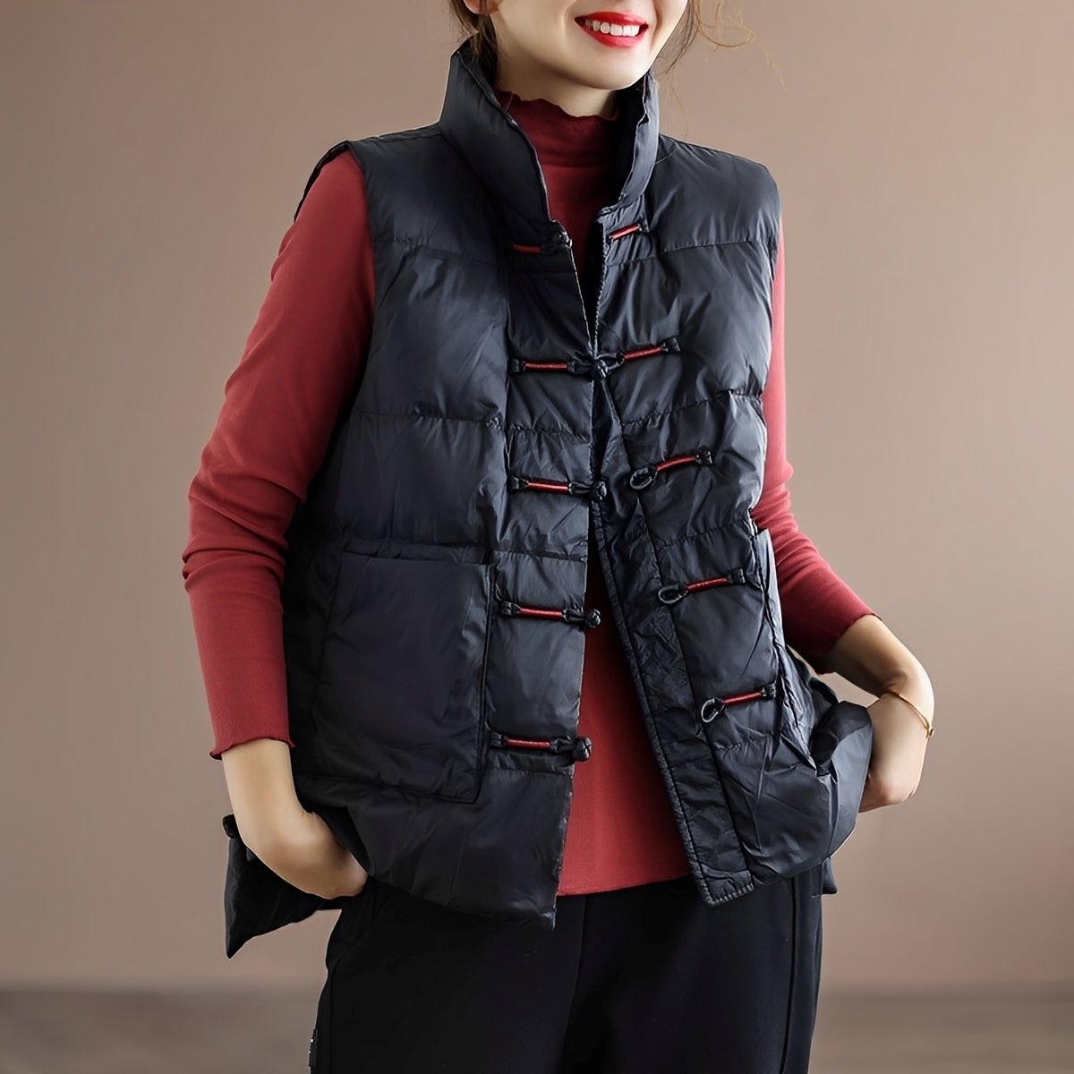 Gilet Femme Col Montant Chaud et Élégant Automne