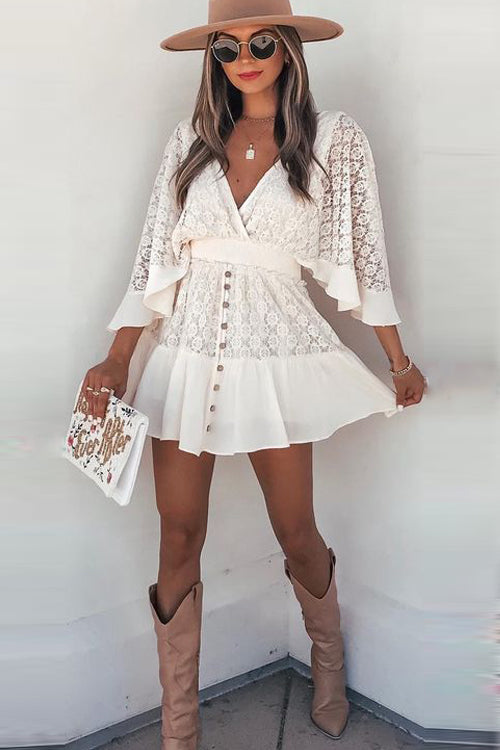 Robe de soirée en dentelle blanc pur élégante - PanierRoyale