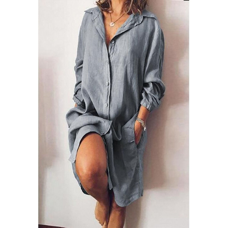 Robe Chemisier Grande Taille Chic à Manches Longues
