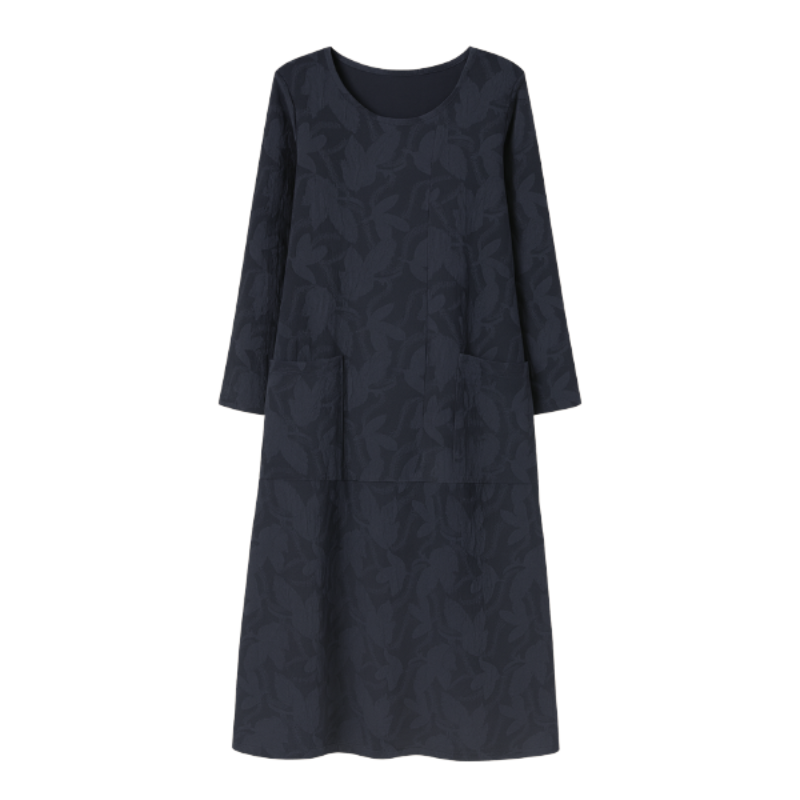 Robe Féminine Longue Manches avec Poches et Ceinture