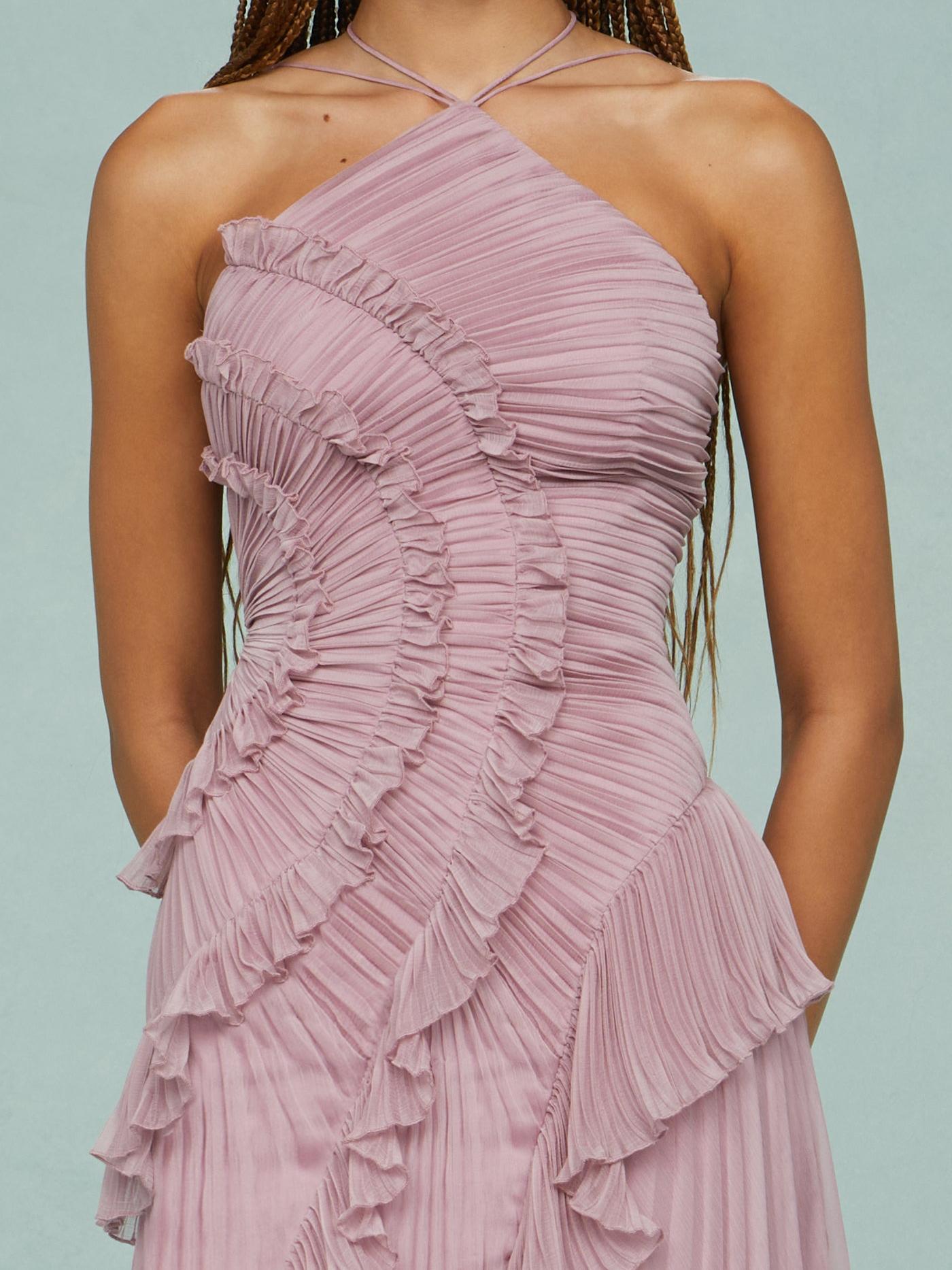 Robe Longue Femme Plissée Volants Asymétriques Fluides
