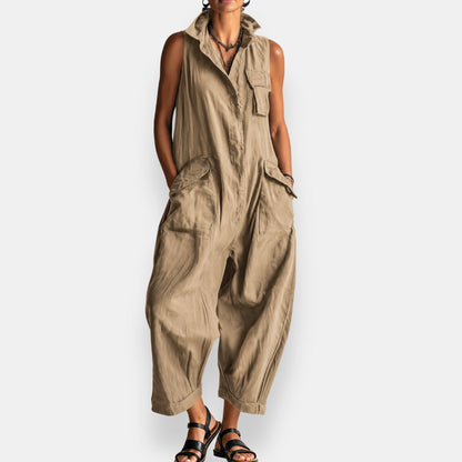 Combinaison Femme Sans Manches Coupe Oversize Poches Utilitaires