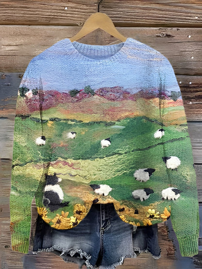 Pull Femme Hiver Doux et Confortable à Motif Animalier