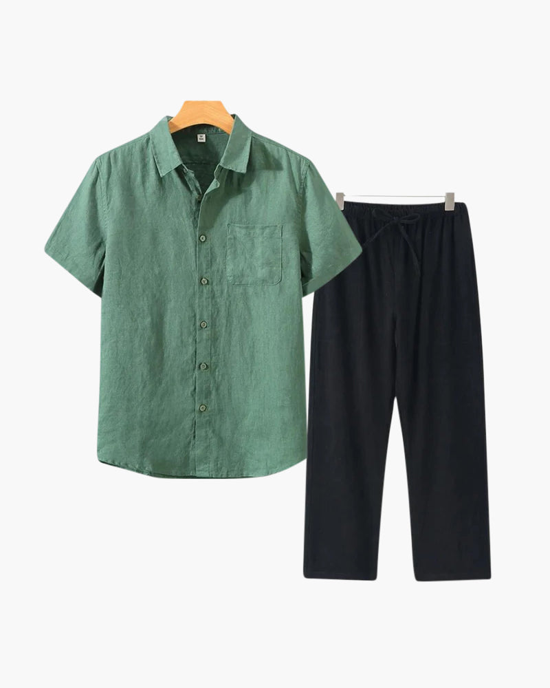 Costume Lin homme Lin léger avec chemise courte et pantalon été