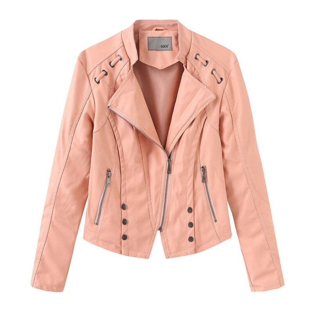 Blouson Moto Femme Noir Cuir Élégant