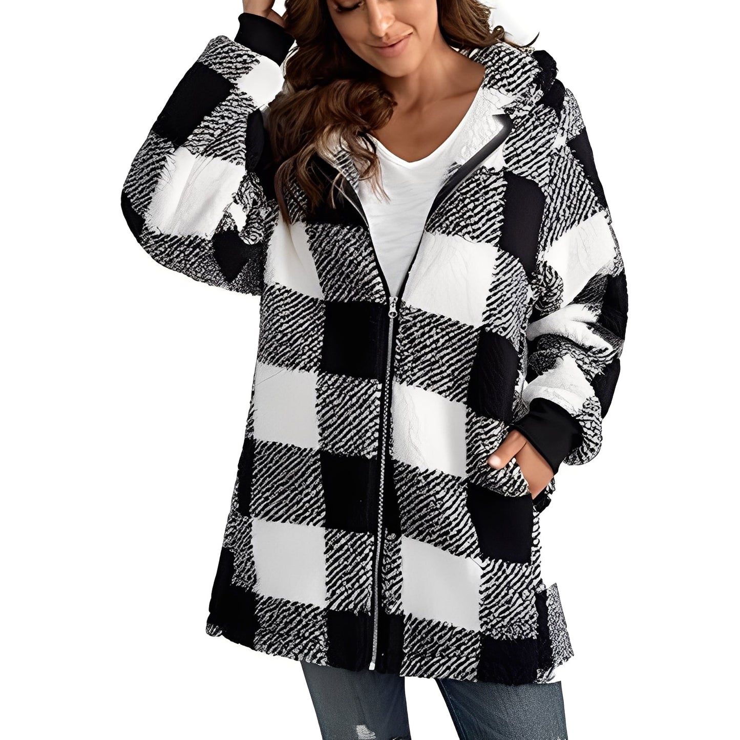 Veste Capuche Femme Hivernale Douillette et Chaude à Carreaux