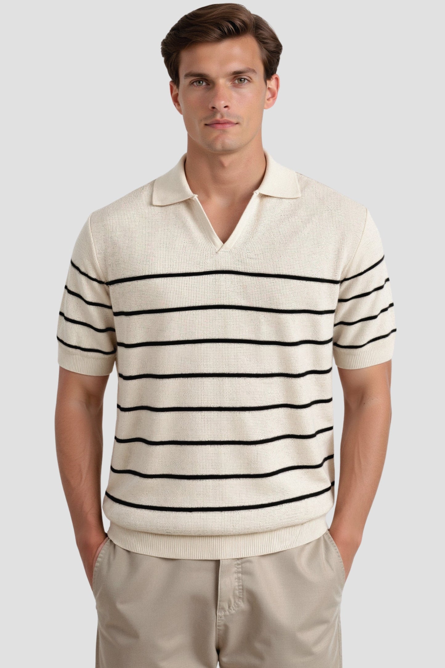 Chemise Polo Homme Rayée Manches Courtes Classique et Polyvalent - BerlinGlamour