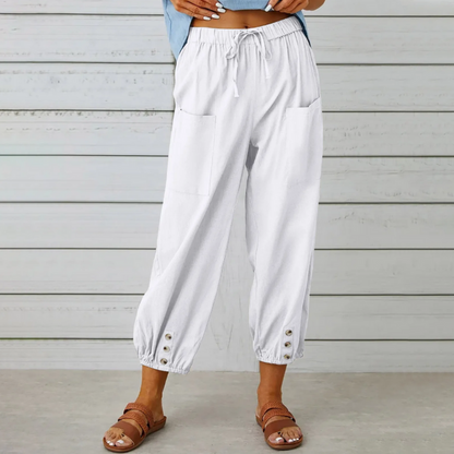 Pantalon Femme Décontracté Taille Haute Lin confortable