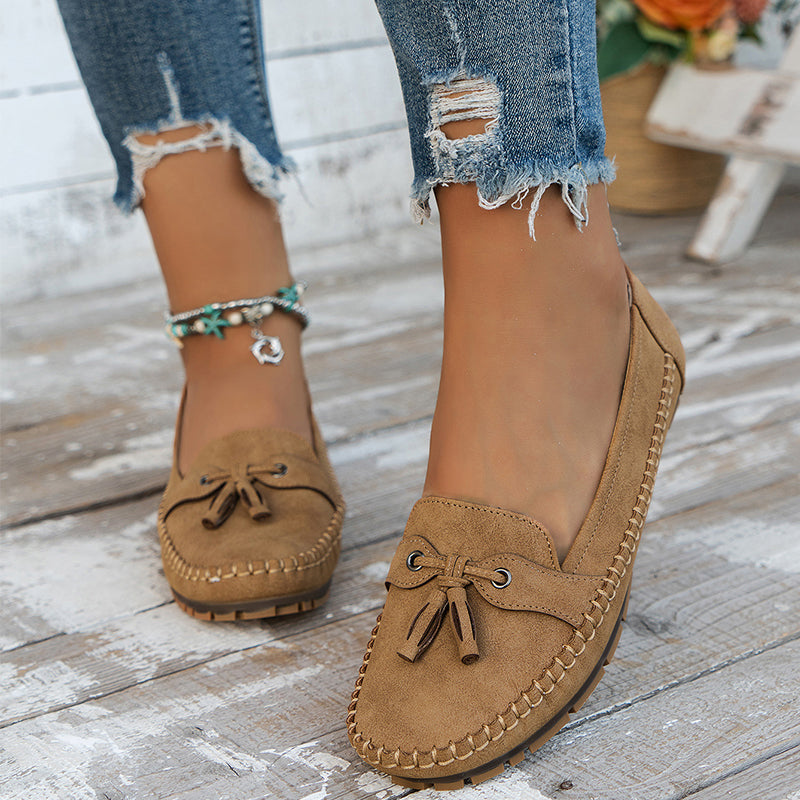 Mocassins Femme Cuir Souple Noeud Décoratif Semelle Flexible