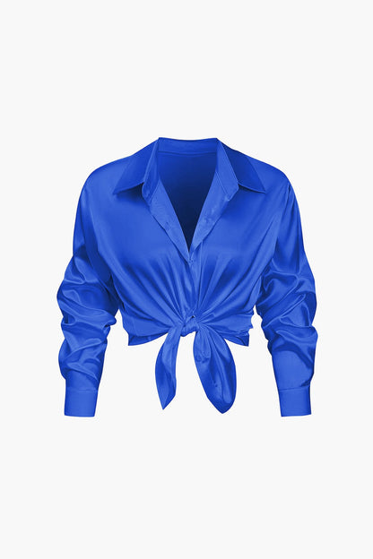 Blouse Élégante en Soie Satinée Longue Manche