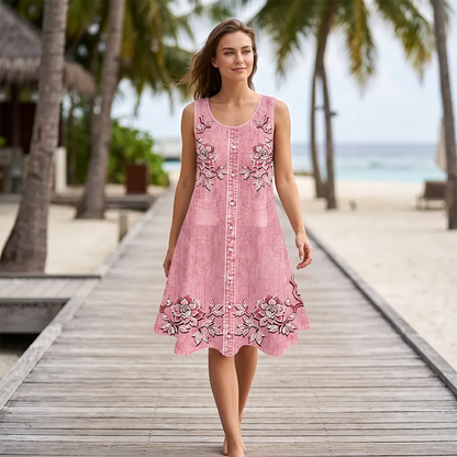 Robe Femme Sans Manches Boutons Devant Coupe Droite