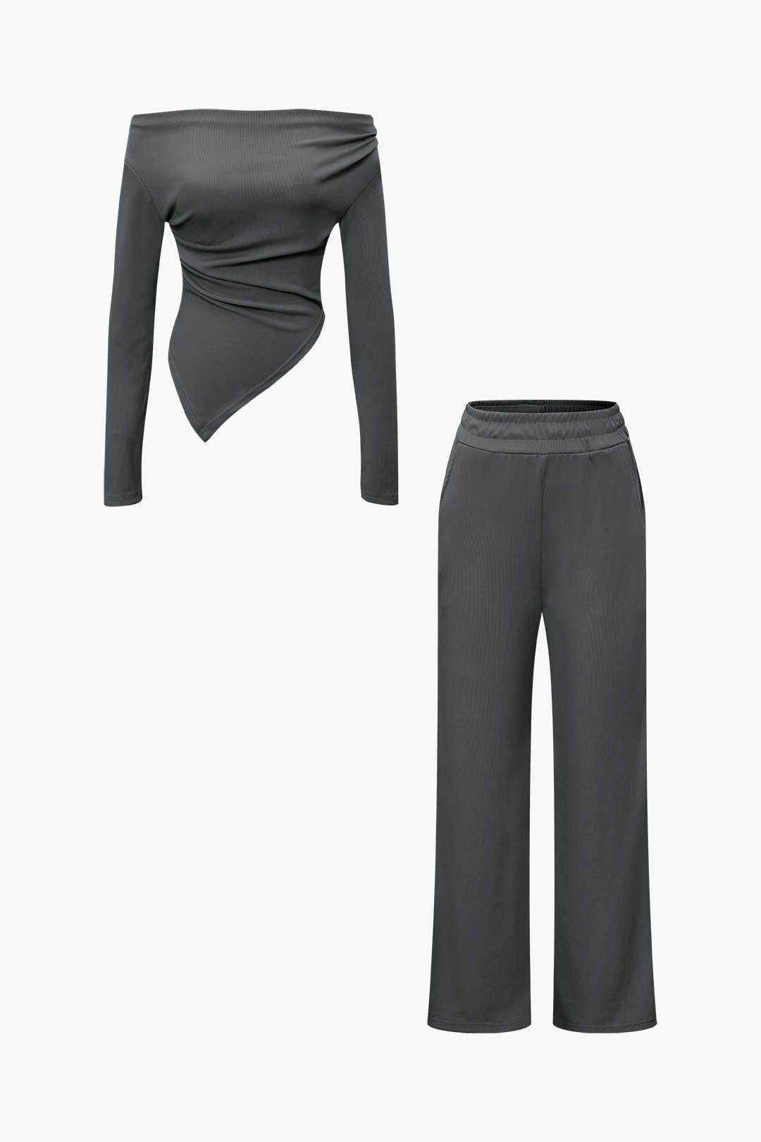 Ensemble Deux Pièces Élégant Asymétrique et Pantalon Large
