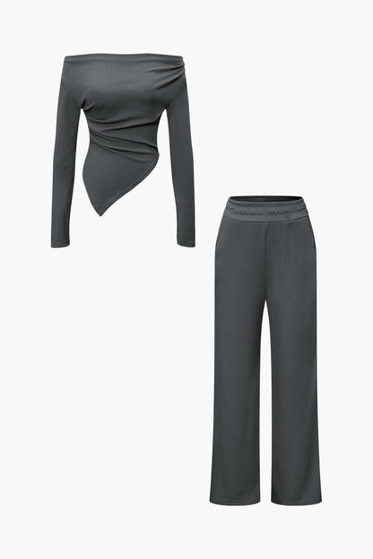 Ensemble Deux Pièces Élégant Asymétrique et Pantalon Large