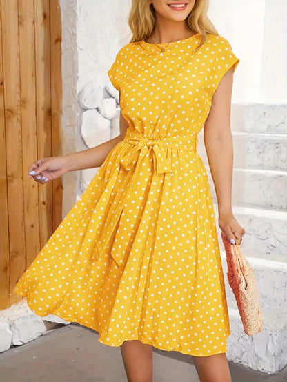 Robe Plissée Élégante pour Femme - Motif Pois Classique et Coupe Flatteuse