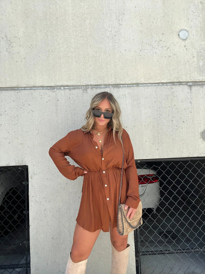 Robe Combinaison Femme Chic à Manches Longues Boutons Devant