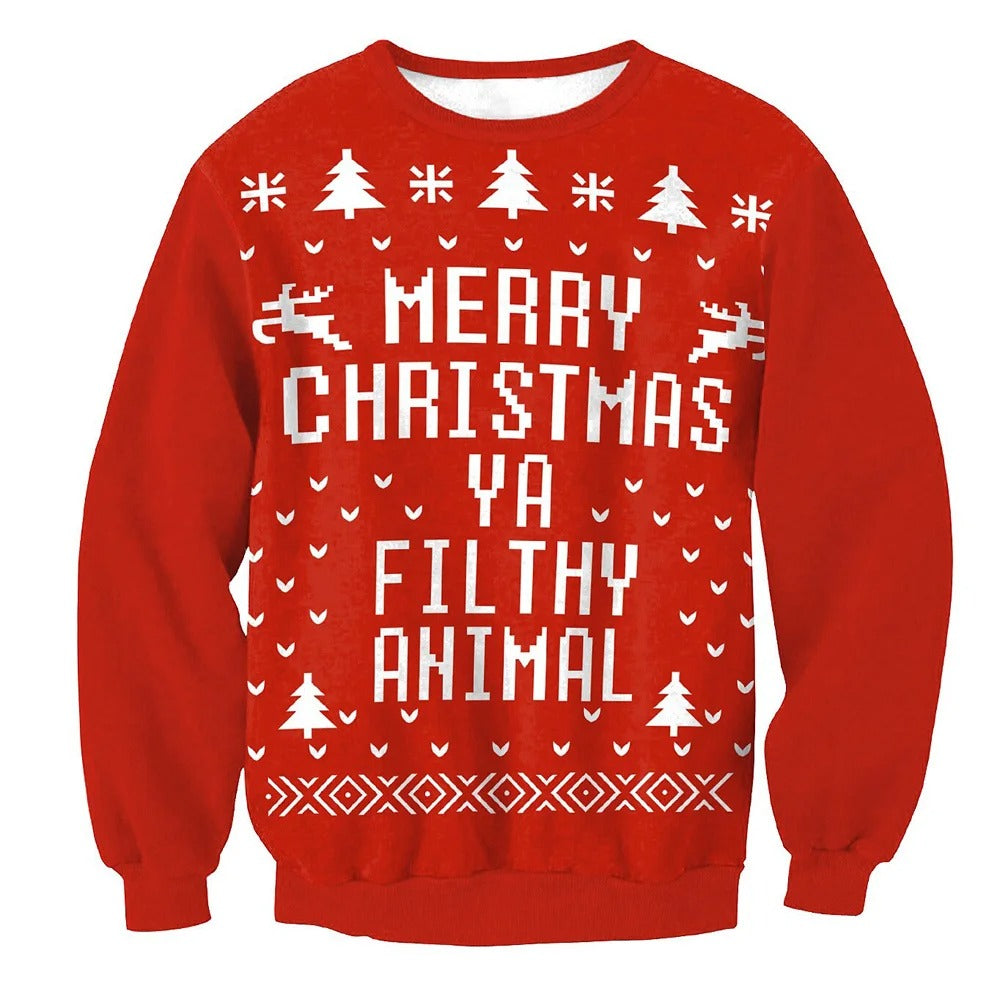 Pull de Noël Rouge Brillant avec Cerf Pour Homme et Femme