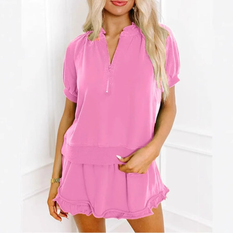 Ensemble Femme Haut Zippé et Short Volanté
