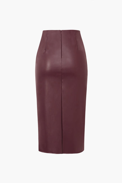 Jupe en Cuir Synthétique Asymétrique Mi-Longue