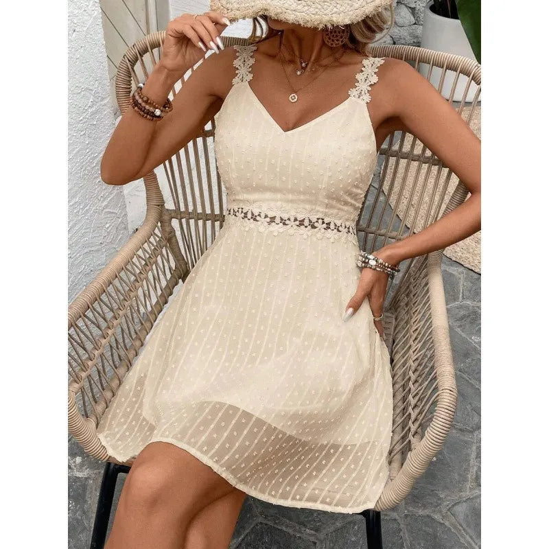 Robe mini Femme Dentelle Plumetis Bretelles fines