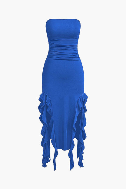 Robe Maxi Élégante avec Volants Féminins