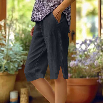 Pantalon Capri Femme Uni Poches Latérales