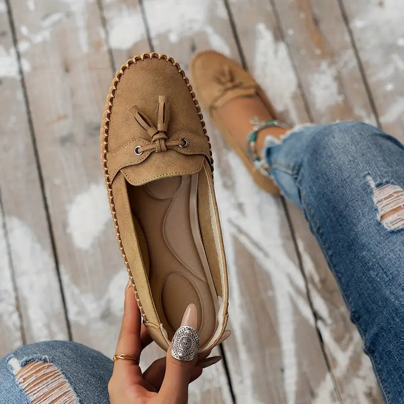 Mocassins Femme Cuir Souple Noeud Décoratif Semelle Flexible