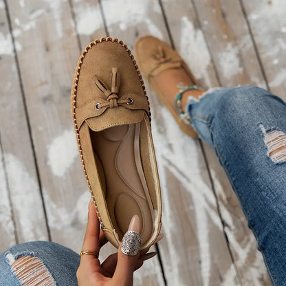Mocassins Femme Cuir Souple Noeud Décoratif Semelle Flexible