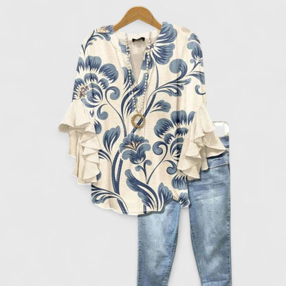 Blouse Femme Coton Imprimé Floral Manches Volantées - PanierRoyale