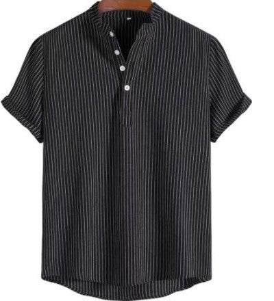Chemise Homme Été Rayures Col Rond Décontracté