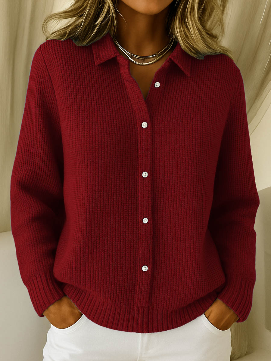 Cardigan Coton Extensible Col Chemise Coupe Ajustée