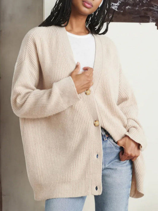 Cardigan Femme Hiver Long Manches Oversized Boutonné - PanierRoyale